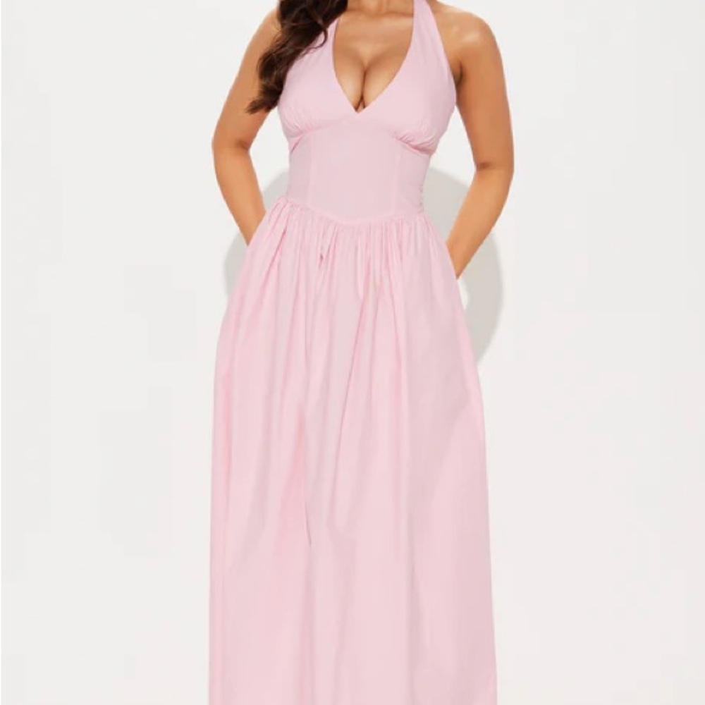 Sleeveless Pink Halter Maxi Dress